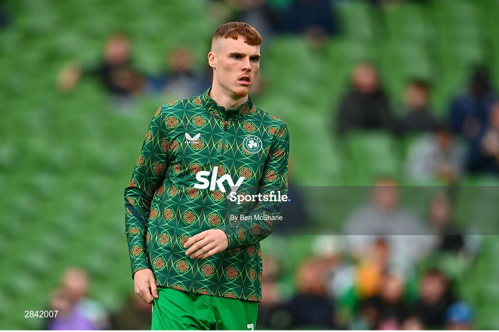 4 June 2024; Jake O'Brien of Republic of Ireland before the international friendly match between Republic of Ireland and Hungary at Aviva Stadium in Dublin. Photo by Ben McShane/Sportsfile