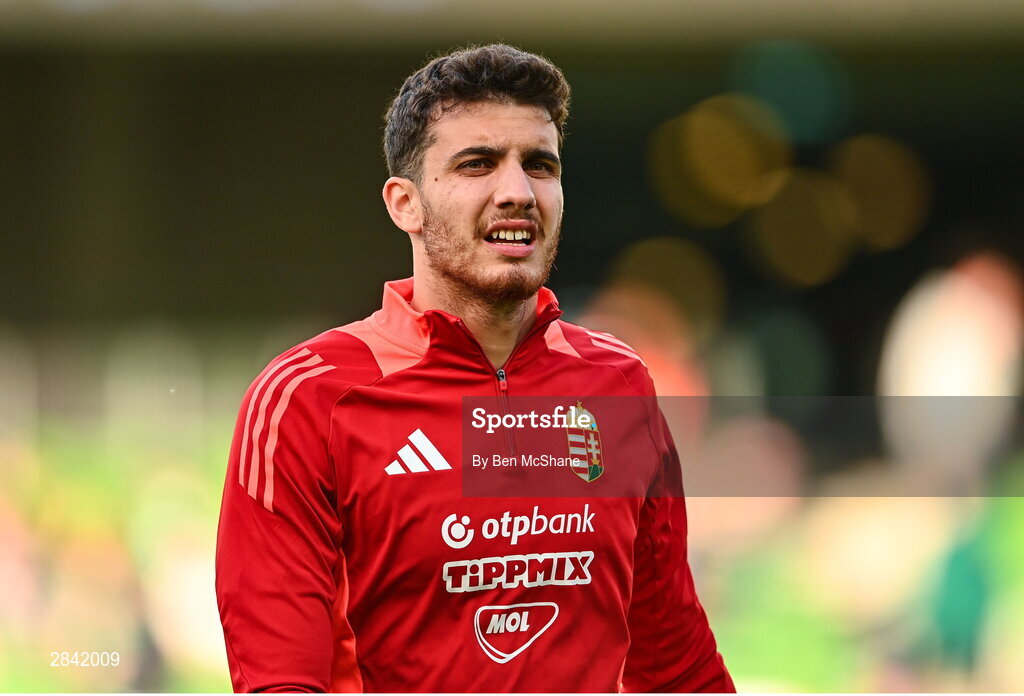 4 June 2024; Botond Balogh of Hungary before the international friendly match between Republic of Ireland and Hungary at Aviva Stadium in Dublin. Photo by Ben McShane/Sportsfile