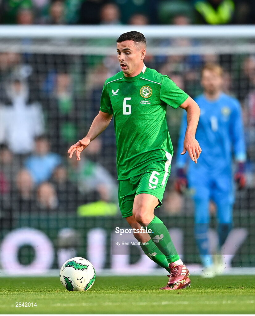 4 June 2024; Josh Cullen of Republic of Ireland during the international friendly match between Republic of Ireland and Hungary at Aviva Stadium in Dublin. Photo by Ben McShane/Sportsfile