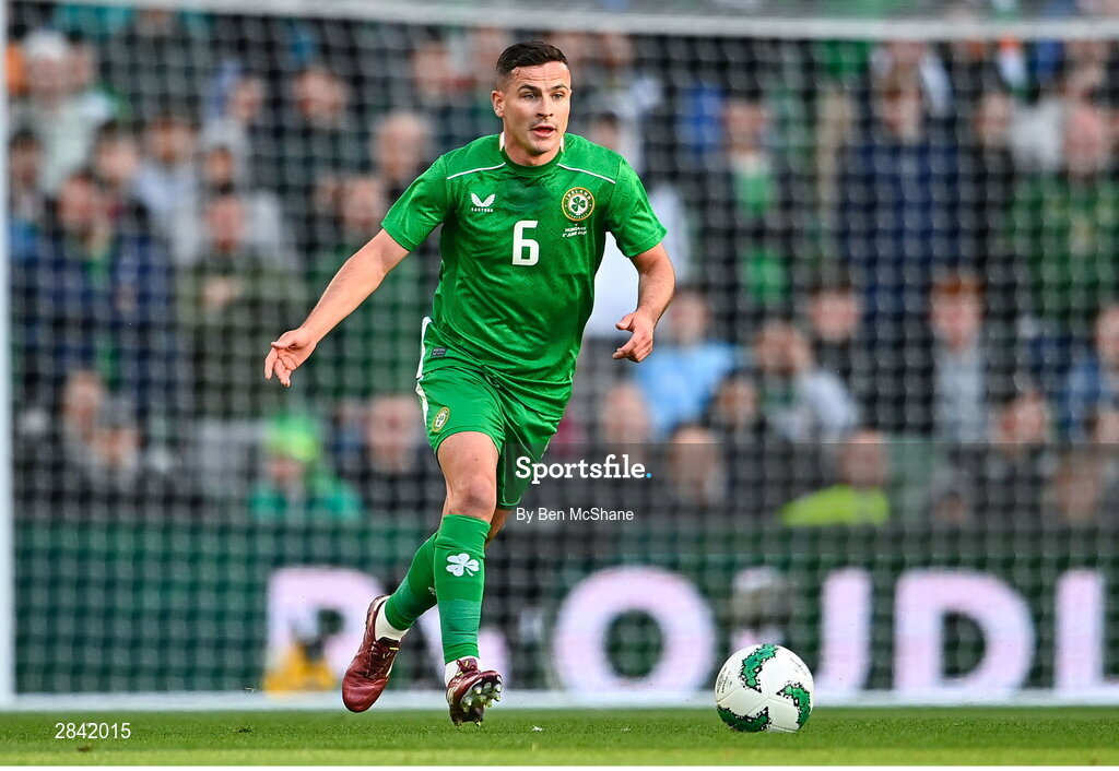 4 June 2024; Josh Cullen of Republic of Ireland during the international friendly match between Republic of Ireland and Hungary at Aviva Stadium in Dublin. Photo by Ben McShane/Sportsfile