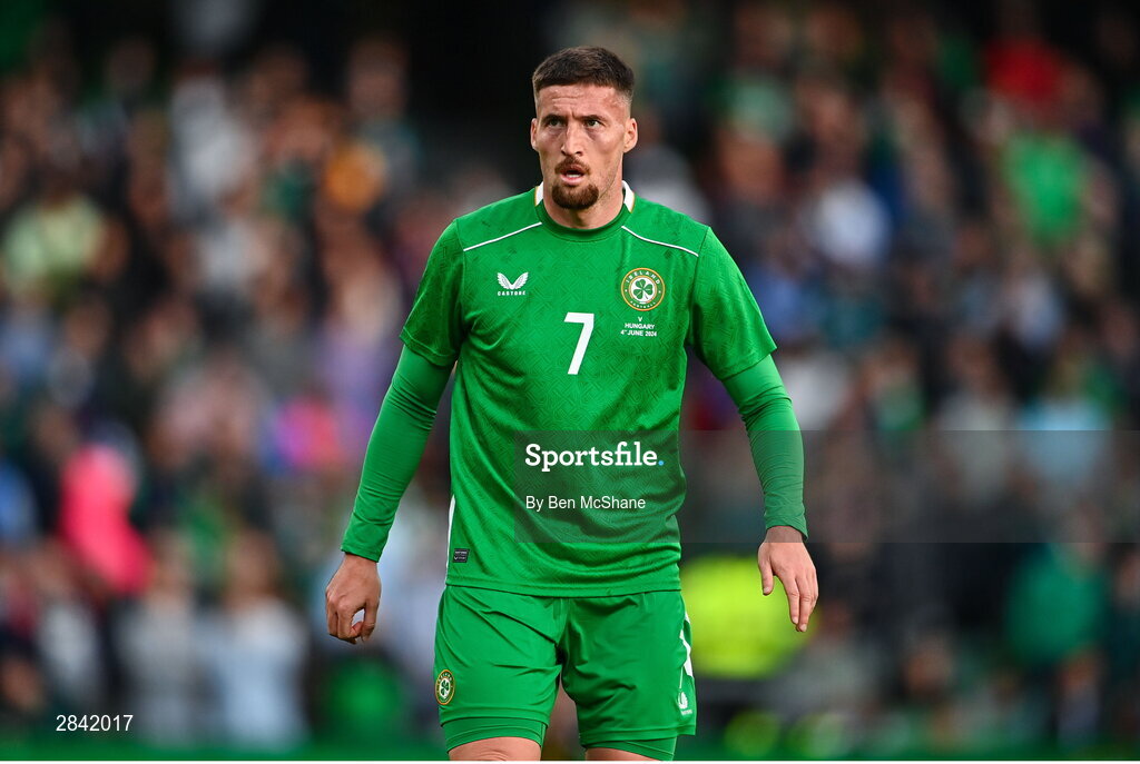 4 June 2024; Matt Doherty of Republic of Ireland during the international friendly match between Republic of Ireland and Hungary at Aviva Stadium in Dublin. Photo by Ben McShane/Sportsfile