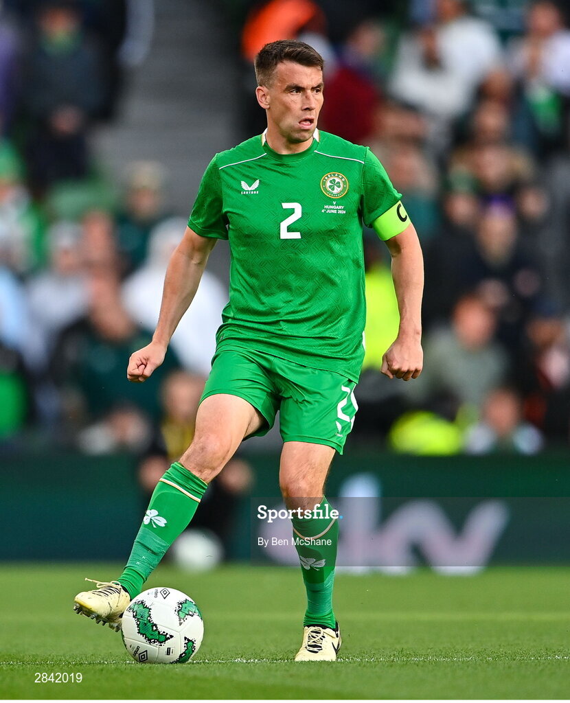 4 June 2024; Seamus Coleman of Republic of Ireland during the international friendly match between Republic of Ireland and Hungary at Aviva Stadium in Dublin. Photo by Ben McShane/Sportsfile