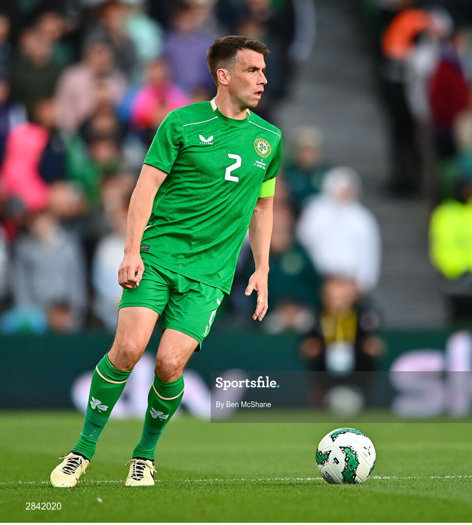 4 June 2024; Seamus Coleman of Republic of Ireland during the international friendly match between Republic of Ireland and Hungary at Aviva Stadium in Dublin. Photo by Ben McShane/Sportsfile