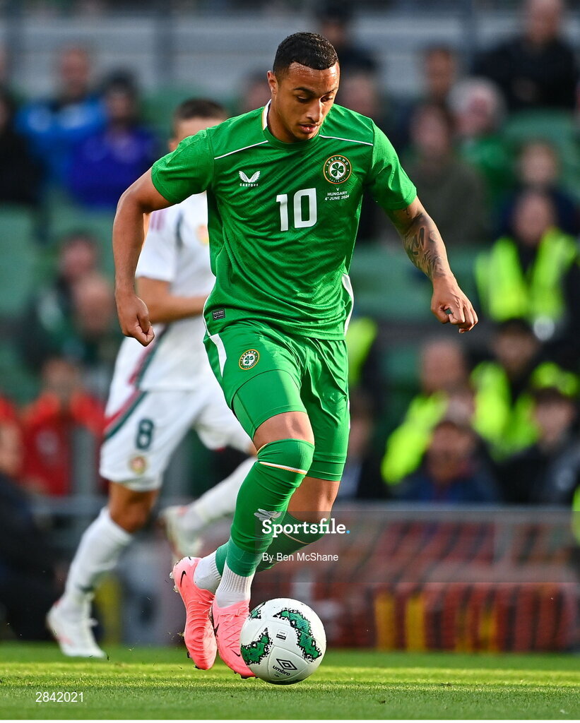 4 June 2024; Adam Idah of Republic of Ireland during the international friendly match between Republic of Ireland and Hungary at Aviva Stadium in Dublin. Photo by Ben McShane/Sportsfile