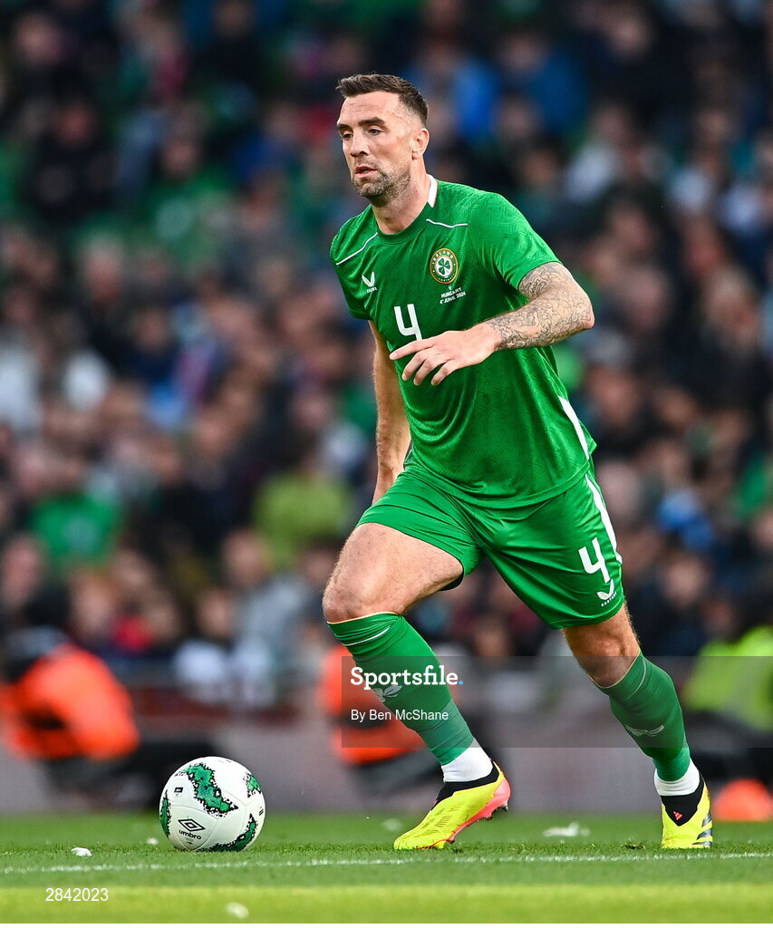 4 June 2024; Shane Duffy of Republic of Ireland during the international friendly match between Republic of Ireland and Hungary at Aviva Stadium in Dublin. Photo by Ben McShane/Sportsfile