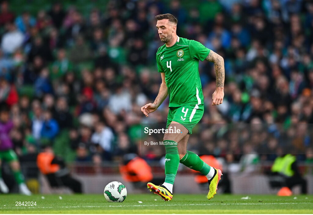 4 June 2024; Shane Duffy of Republic of Ireland during the international friendly match between Republic of Ireland and Hungary at Aviva Stadium in Dublin. Photo by Ben McShane/Sportsfile