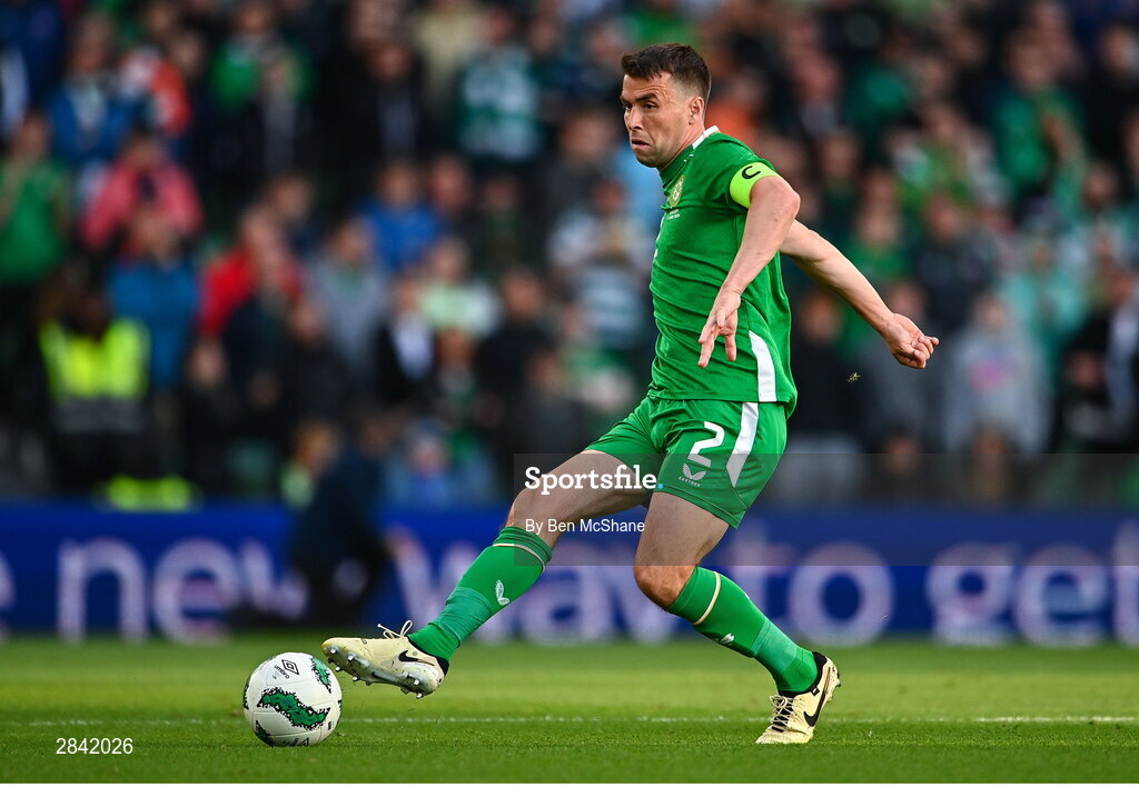 4 June 2024; Seamus Coleman of Republic of Ireland during the international friendly match between Republic of Ireland and Hungary at Aviva Stadium in Dublin. Photo by Ben McShane/Sportsfile
