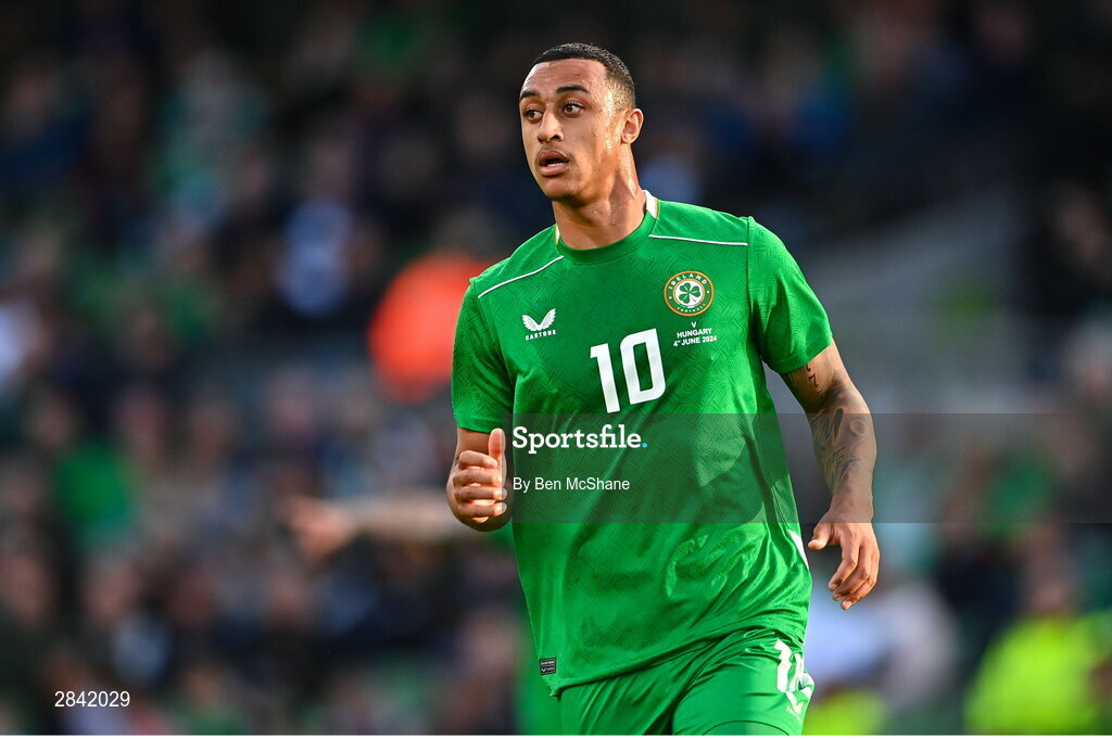 4 June 2024; Adam Idah of Republic of Ireland during the international friendly match between Republic of Ireland and Hungary at Aviva Stadium in Dublin. Photo by Ben McShane/Sportsfile