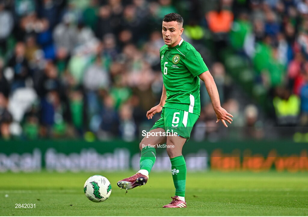 4 June 2024; Josh Cullen of Republic of Ireland during the international friendly match between Republic of Ireland and Hungary at Aviva Stadium in Dublin. Photo by Ben McShane/Sportsfile