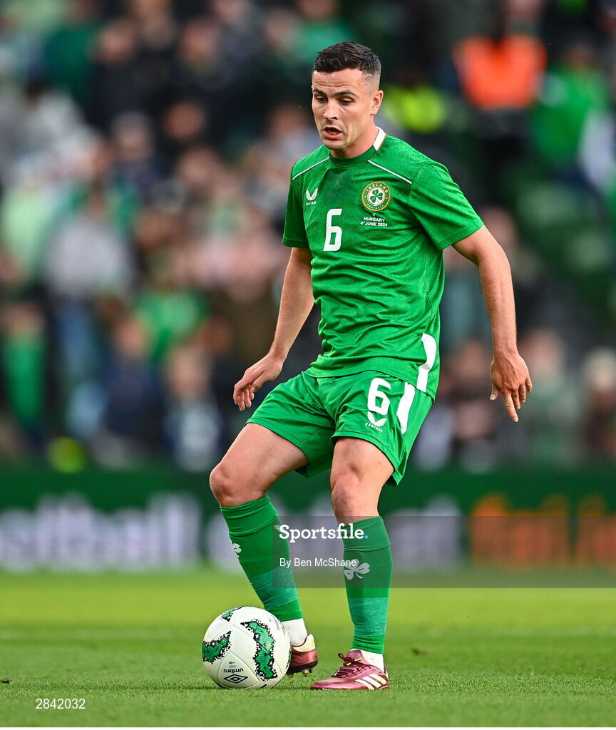 4 June 2024; Josh Cullen of Republic of Ireland during the international friendly match between Republic of Ireland and Hungary at Aviva Stadium in Dublin. Photo by Ben McShane/Sportsfile