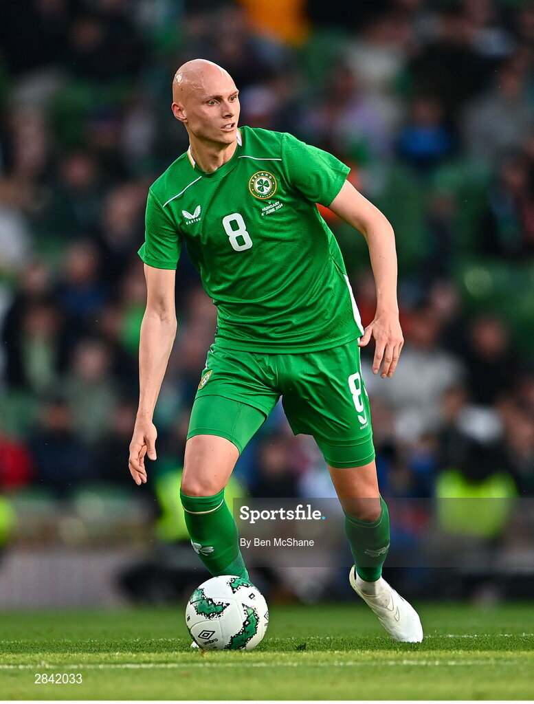 4 June 2024; Will Smallbone of Republic of Ireland during the international friendly match between Republic of Ireland and Hungary at Aviva Stadium in Dublin. Photo by Ben McShane/Sportsfile