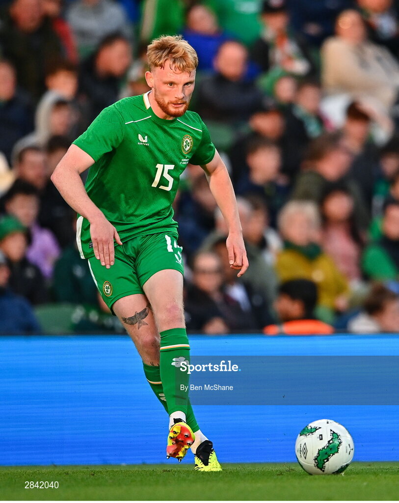 4 June 2024; Liam Scales of Republic of Ireland during the international friendly match between Republic of Ireland and Hungary at Aviva Stadium in Dublin. Photo by Ben McShane/Sportsfile