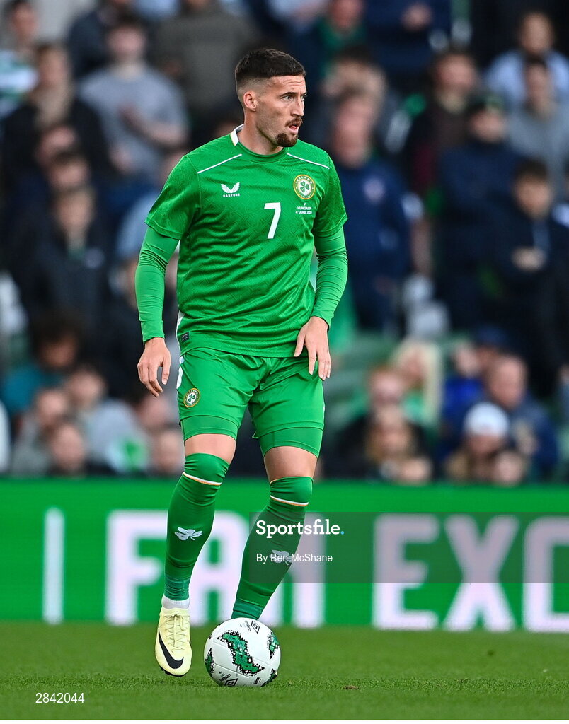 4 June 2024; Matt Doherty of Republic of Ireland during the international friendly match between Republic of Ireland and Hungary at Aviva Stadium in Dublin. Photo by Ben McShane/Sportsfile