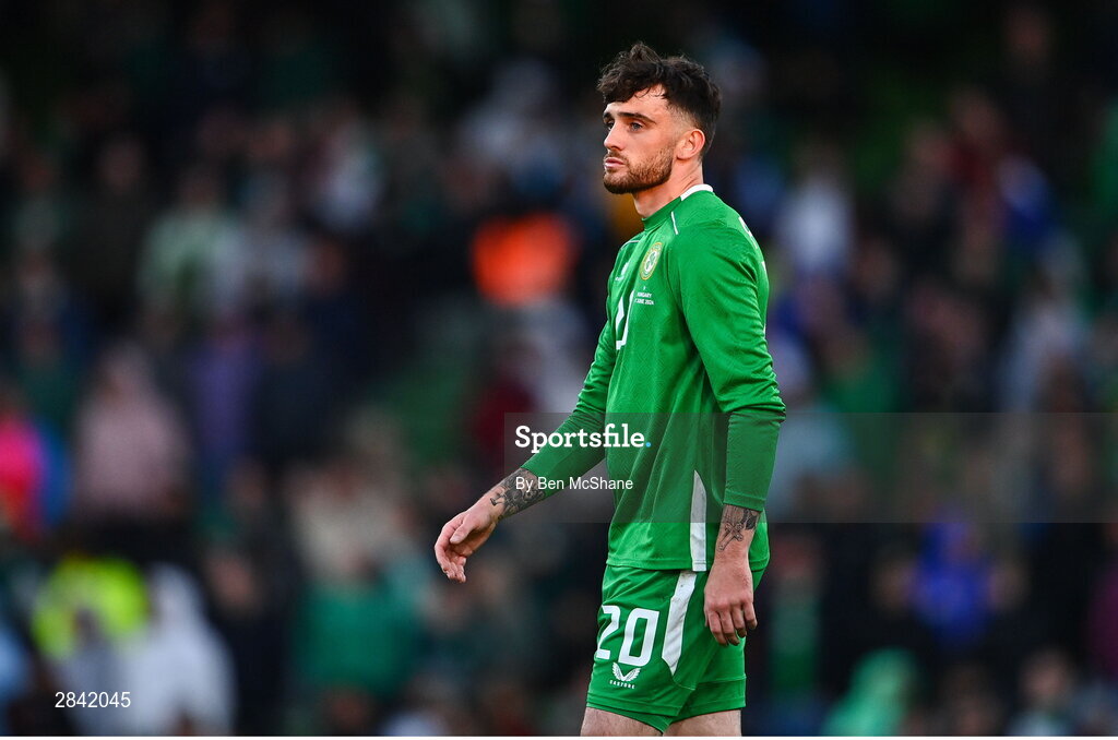 4 June 2024; Troy Parrott of Republic of Ireland during the international friendly match between Republic of Ireland and Hungary at Aviva Stadium in Dublin. Photo by Ben McShane/Sportsfile