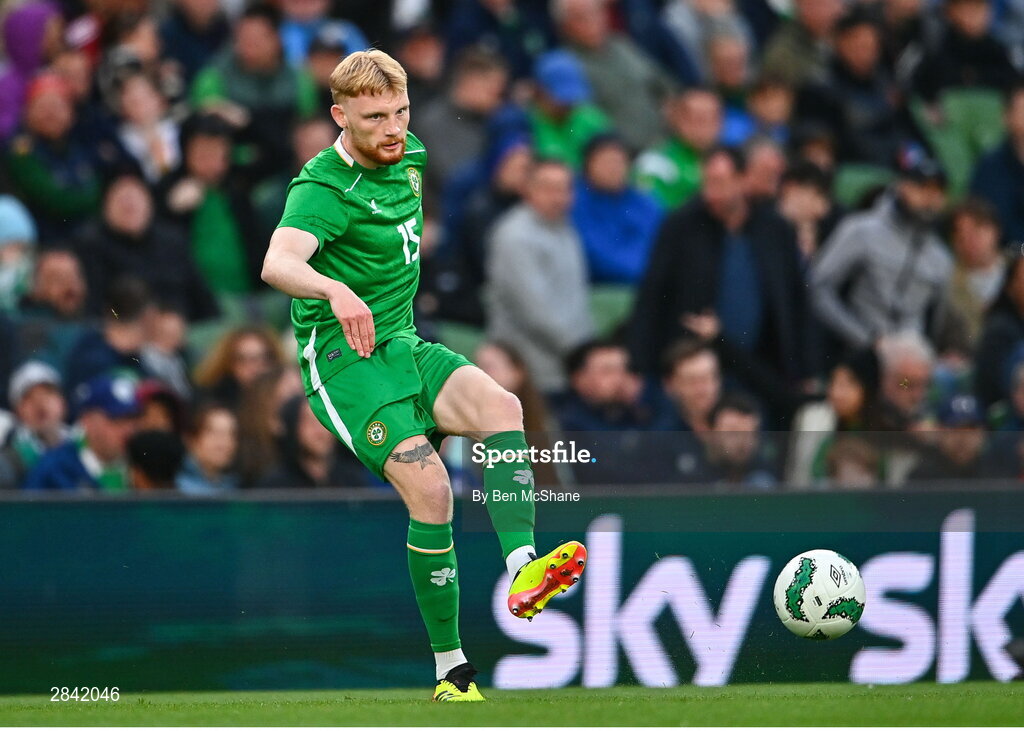 4 June 2024; Liam Scales of Republic of Ireland during the international friendly match between Republic of Ireland and Hungary at Aviva Stadium in Dublin. Photo by Ben McShane/Sportsfile