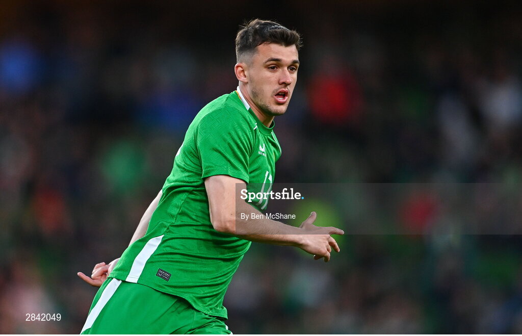 4 June 2024; Jason Knight of Republic of Ireland during the international friendly match between Republic of Ireland and Hungary at Aviva Stadium in Dublin. Photo by Ben McShane/Sportsfile