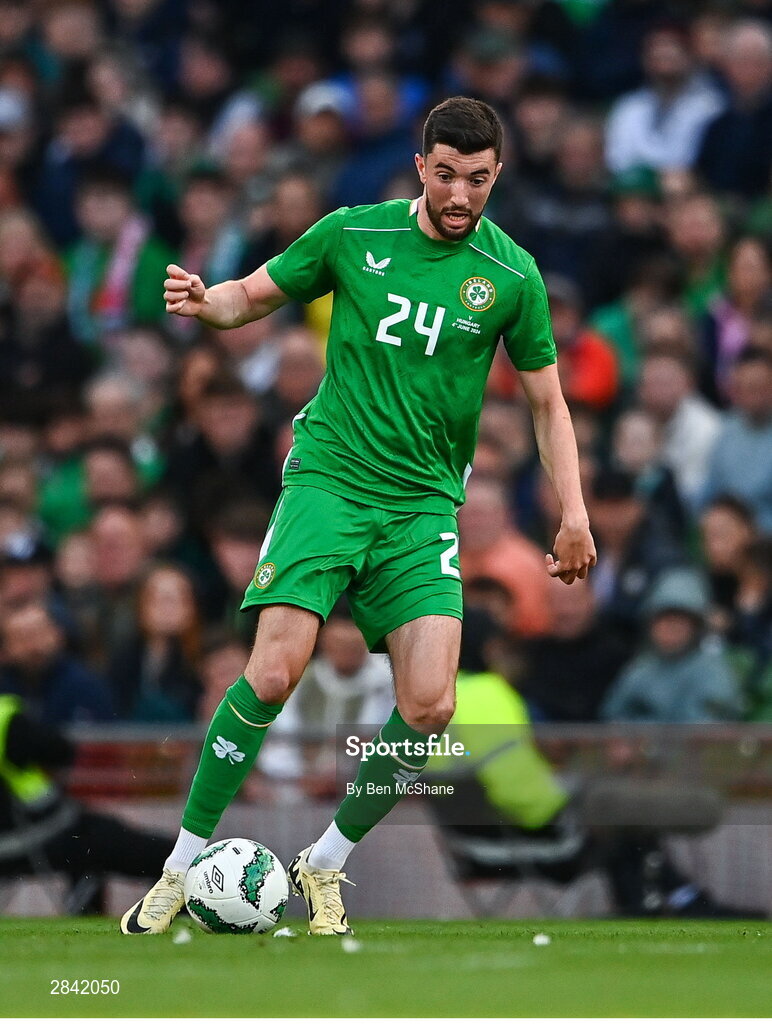 4 June 2024; Finn Azaz of Republic of Ireland during the international friendly match between Republic of Ireland and Hungary at Aviva Stadium in Dublin. Photo by Ben McShane/Sportsfile