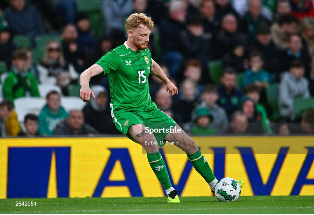 4 June 2024; Liam Scales of Republic of Ireland during the international friendly match between Republic of Ireland and Hungary at Aviva Stadium in Dublin. Photo by Ben McShane/Sportsfile