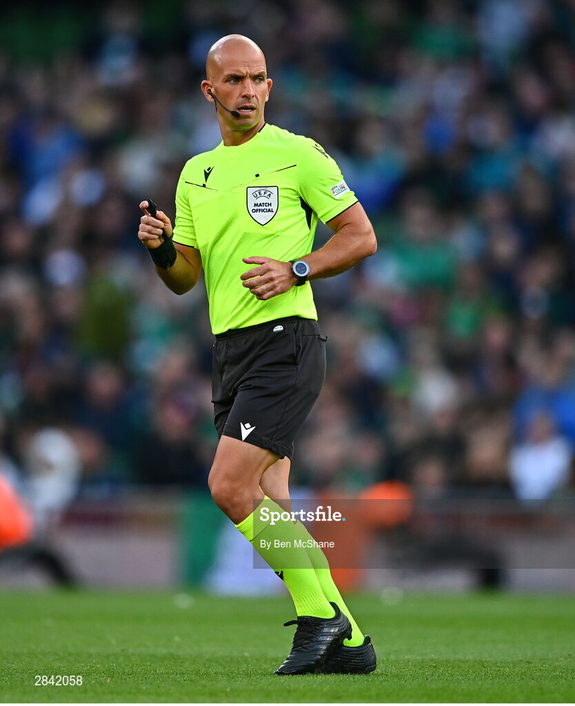 4 June 2024; Referee Luis Godinho during the international friendly match between Republic of Ireland and Hungary at Aviva Stadium in Dublin. Photo by Ben McShane/Sportsfile