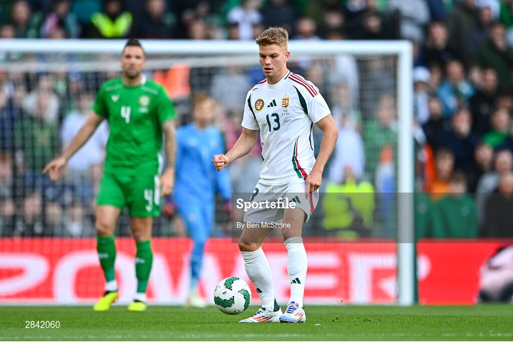 4 June 2024; András Schäfer of Hungary during the international friendly match between Republic of Ireland and Hungary at Aviva Stadium in Dublin. Photo by Ben McShane/Sportsfile