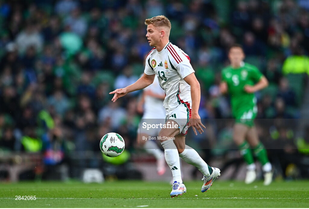 4 June 2024; András Schäfer of Hungary during the international friendly match between Republic of Ireland and Hungary at Aviva Stadium in Dublin. Photo by Ben McShane/Sportsfile