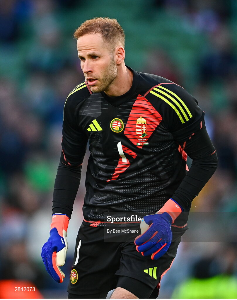 4 June 2024; Hungary goalkeeper Péter Gulácsi during the international friendly match between Republic of Ireland and Hungary at Aviva Stadium in Dublin. Photo by Ben McShane/Sportsfile
