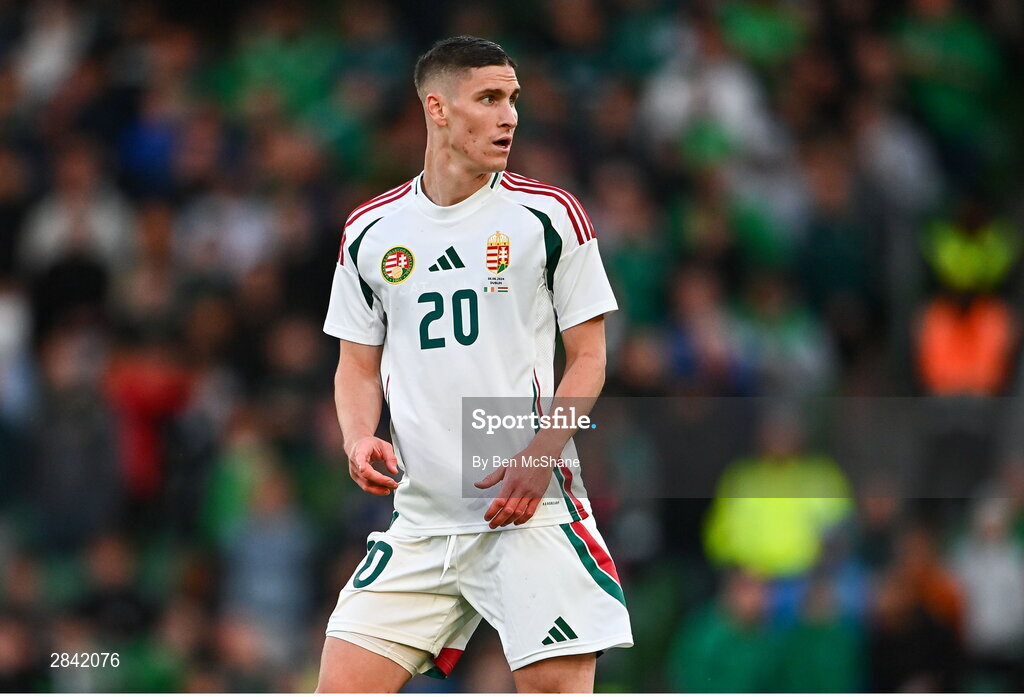 4 June 2024; Roland Sallai of Hungary during the international friendly match between Republic of Ireland and Hungary at Aviva Stadium in Dublin. Photo by Ben McShane/Sportsfile