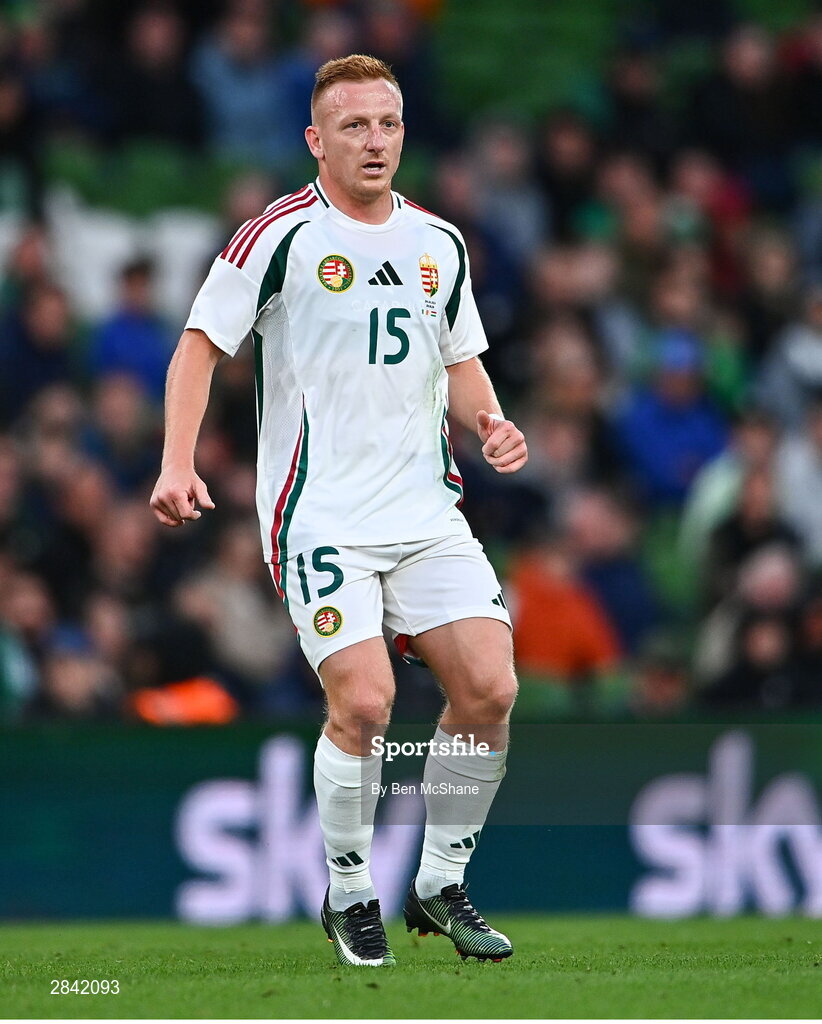 4 June 2024; László Kleinheisler of Hungary during the international friendly match between Republic of Ireland and Hungary at Aviva Stadium in Dublin. Photo by Ben McShane/Sportsfile