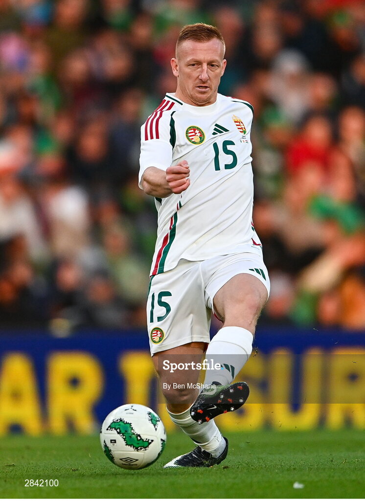 4 June 2024; László Kleinheisler of Hungary during the international friendly match between Republic of Ireland and Hungary at Aviva Stadium in Dublin. Photo by Ben McShane/Sportsfile