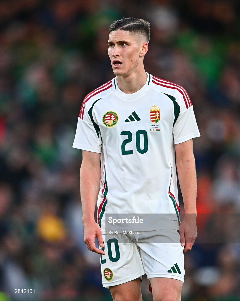 4 June 2024; Roland Sallai of Hungary during the international friendly match between Republic of Ireland and Hungary at Aviva Stadium in Dublin. Photo by Ben McShane/Sportsfile