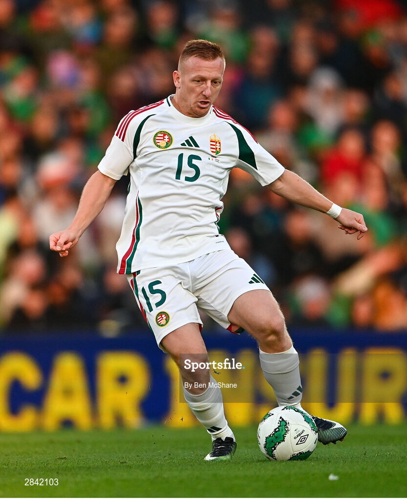 4 June 2024; László Kleinheisler of Hungary during the international friendly match between Republic of Ireland and Hungary at Aviva Stadium in Dublin. Photo by Ben McShane/Sportsfile