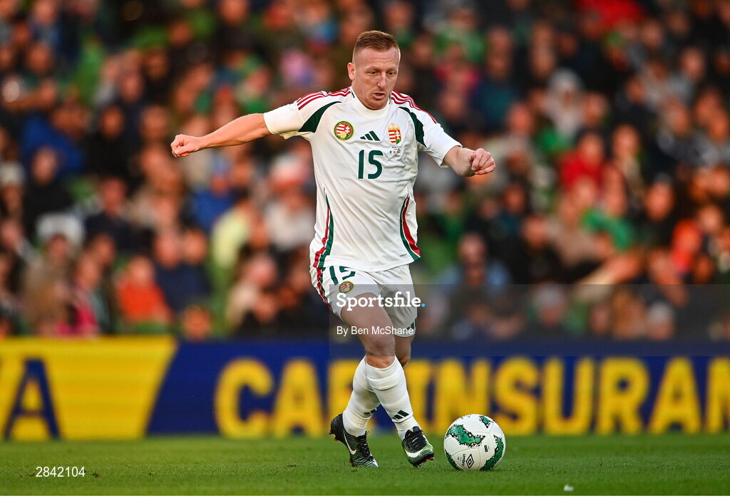 4 June 2024; László Kleinheisler of Hungary during the international friendly match between Republic of Ireland and Hungary at Aviva Stadium in Dublin. Photo by Ben McShane/Sportsfile