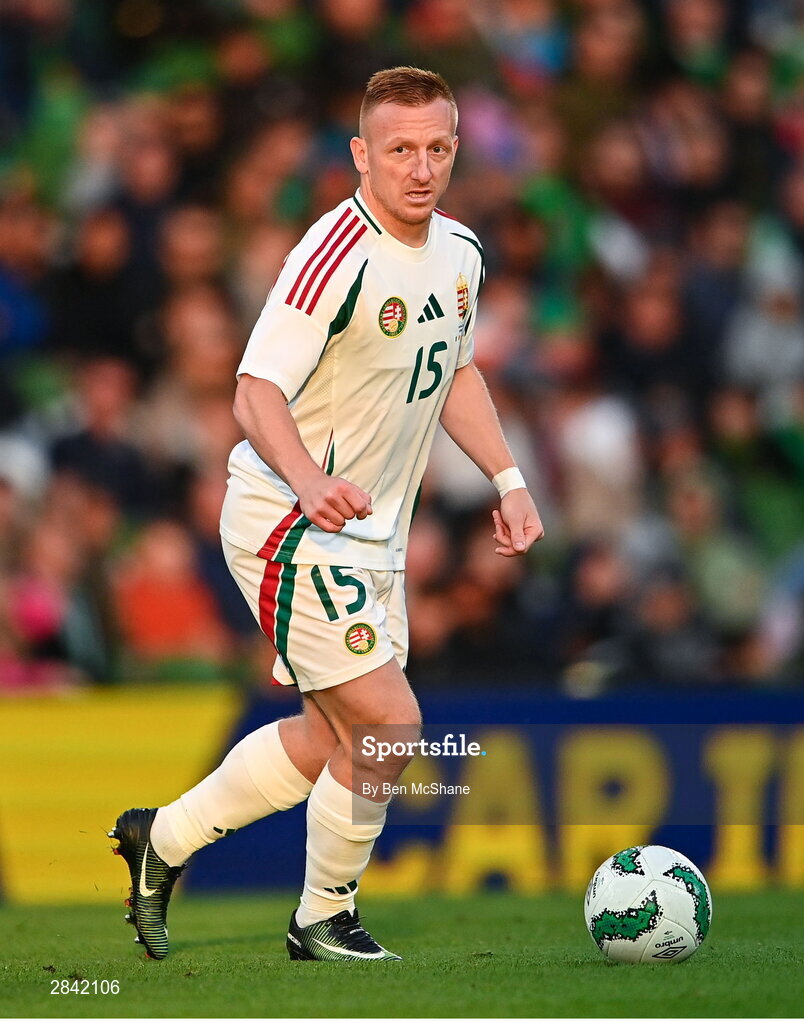 4 June 2024; László Kleinheisler of Hungary during the international friendly match between Republic of Ireland and Hungary at Aviva Stadium in Dublin. Photo by Ben McShane/Sportsfile