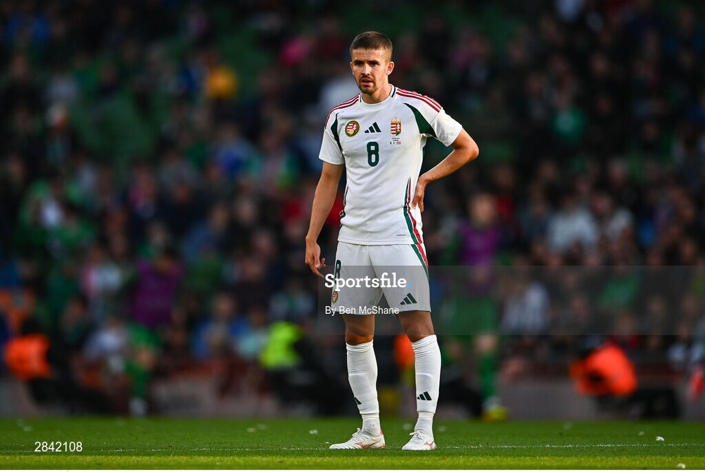4 June 2024; Ádám Nagy of Hungary during the international friendly match between Republic of Ireland and Hungary at Aviva Stadium in Dublin. Photo by Ben McShane/Sportsfile