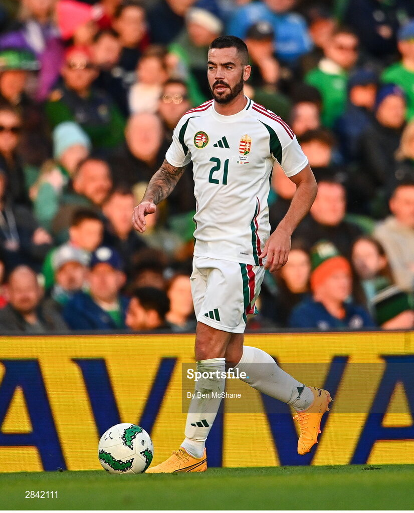 4 June 2024; Endre Botka of Hungary during the international friendly match between Republic of Ireland and Hungary at Aviva Stadium in Dublin. Photo by Ben McShane/Sportsfile