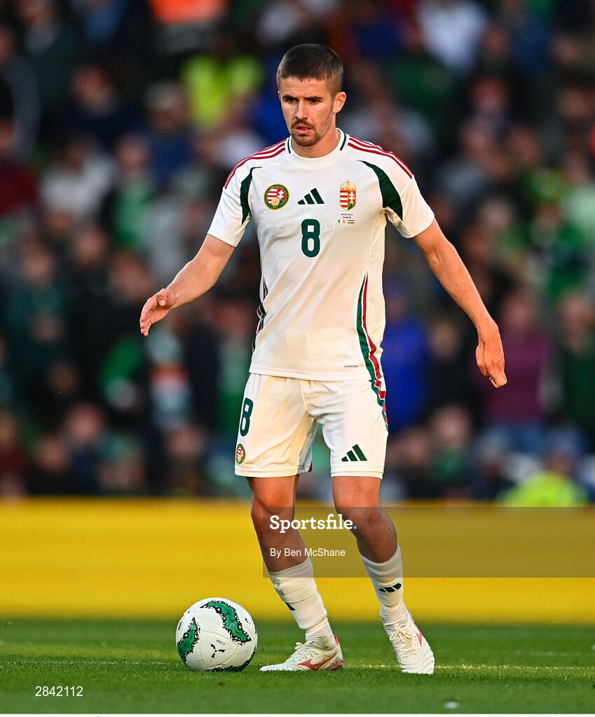 4 June 2024; Ádám Nagy of Hungary during the international friendly match between Republic of Ireland and Hungary at Aviva Stadium in Dublin. Photo by Ben McShane/Sportsfile