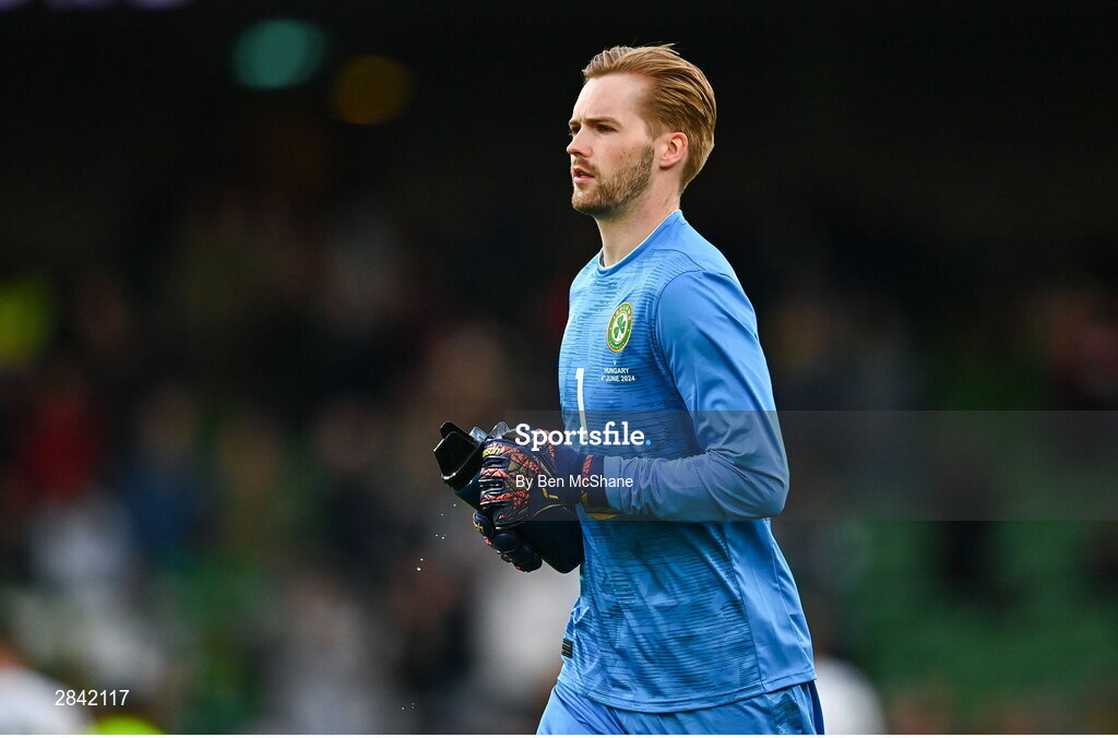 4 June 2024; Republic of Ireland goalkeeper Caoimhin Kelleher during the international friendly match between Republic of Ireland and Hungary at Aviva Stadium in Dublin. Photo by Ben McShane/Sportsfile