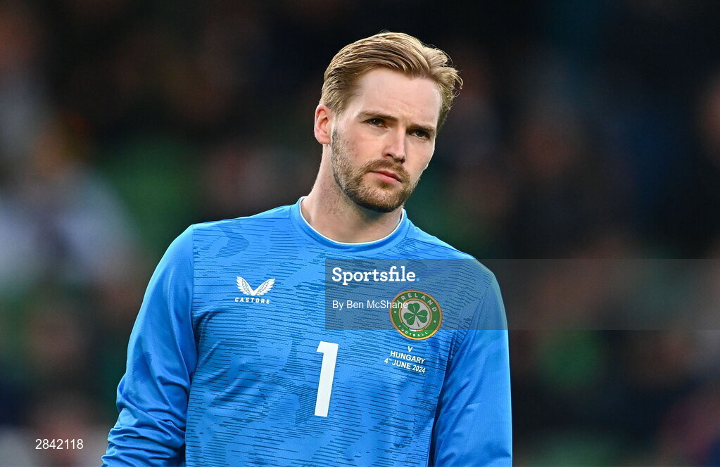 4 June 2024; Republic of Ireland goalkeeper Caoimhin Kelleher during the international friendly match between Republic of Ireland and Hungary at Aviva Stadium in Dublin. Photo by Ben McShane/Sportsfile