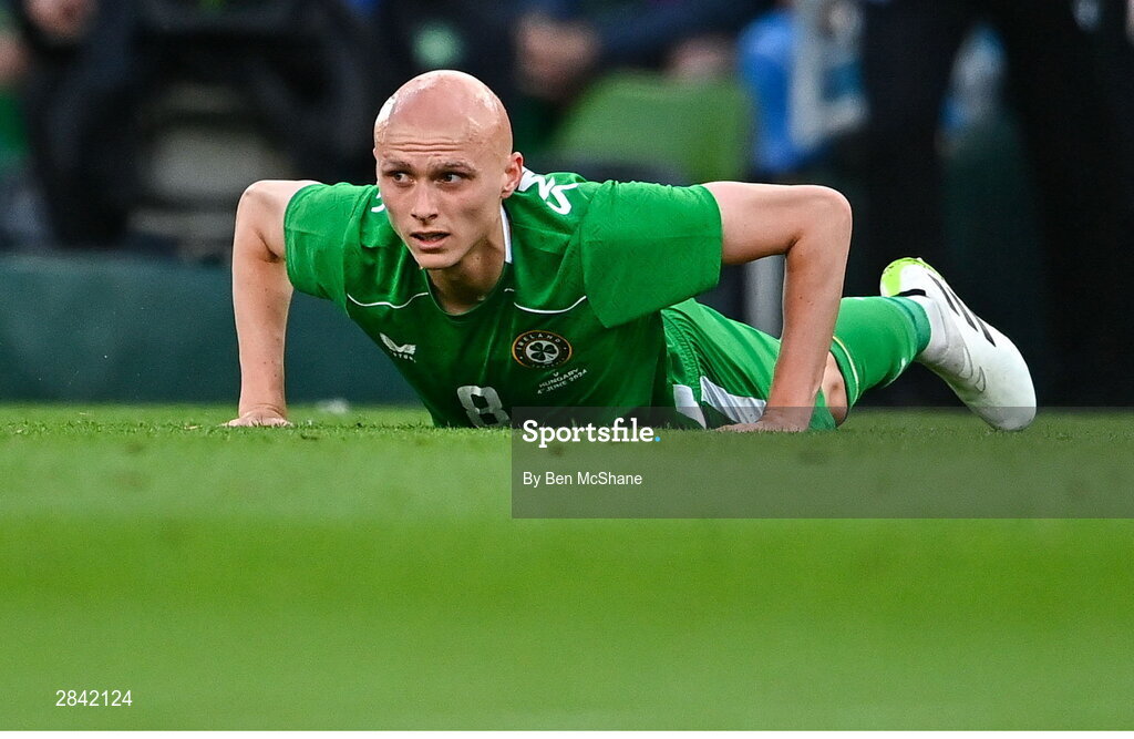 4 June 2024; Will Smallbone of Republic of Ireland during the international friendly match between Republic of Ireland and Hungary at Aviva Stadium in Dublin. Photo by Ben McShane/Sportsfile