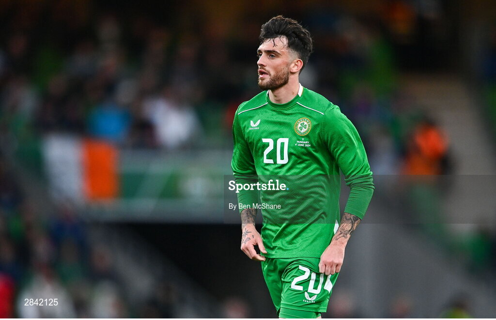4 June 2024; Troy Parrott of Republic of Ireland during the international friendly match between Republic of Ireland and Hungary at Aviva Stadium in Dublin. Photo by Ben McShane/Sportsfile
