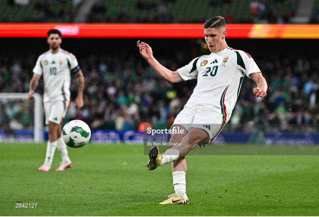 4 June 2024; Roland Sallai of Hungary during the international friendly match between Republic of Ireland and Hungary at Aviva Stadium in Dublin. Photo by Ben McShane/Sportsfile