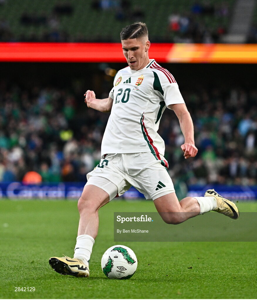 4 June 2024; Roland Sallai of Hungary during the international friendly match between Republic of Ireland and Hungary at Aviva Stadium in Dublin. Photo by Ben McShane/Sportsfile