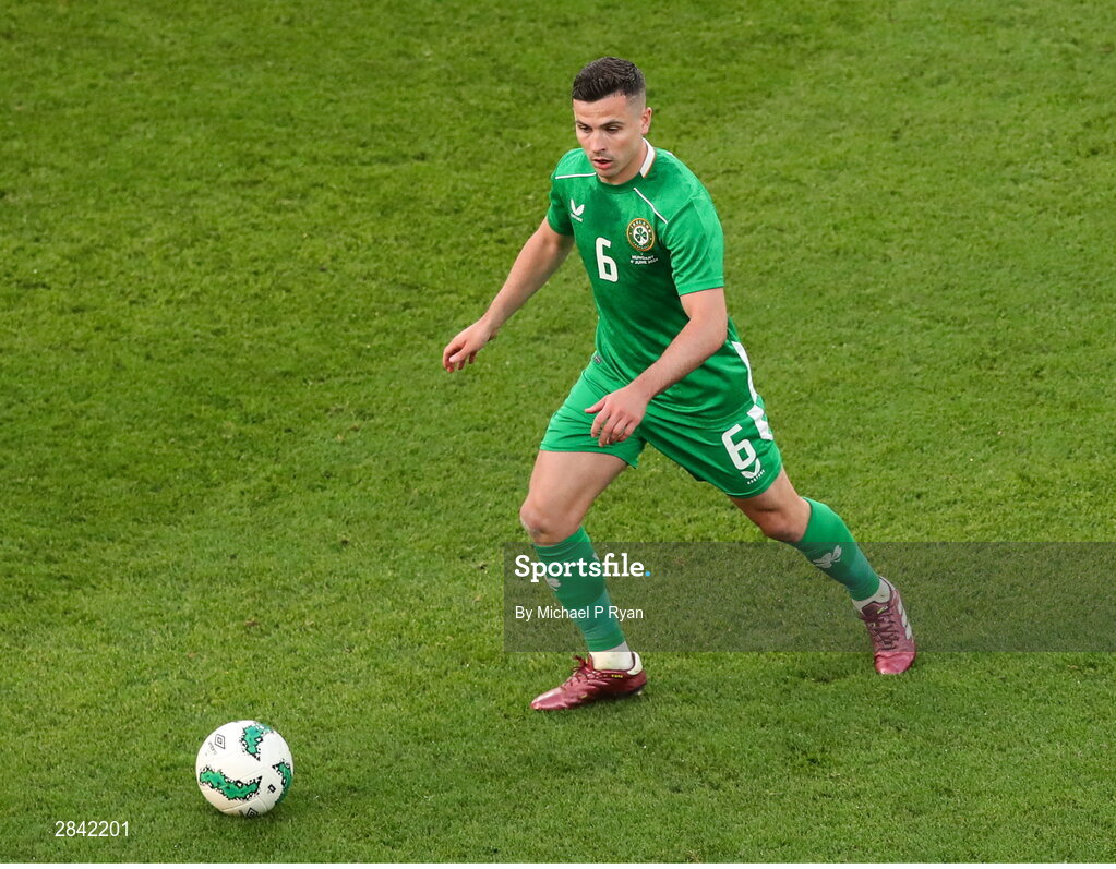 4 June 2024; Josh Cullen of Republic of Ireland during the international friendly match between Republic of Ireland and Hungary at Aviva Stadium in Dublin. Photo by Michael P Ryan/Sportsfile