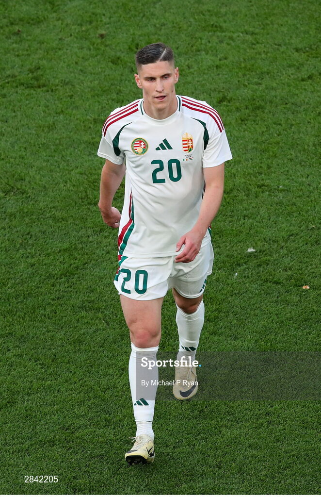 4 June 2024; Roland Sallai of Hungary during the international friendly match between Republic of Ireland and Hungary at Aviva Stadium in Dublin. Photo by Michael P Ryan/Sportsfile