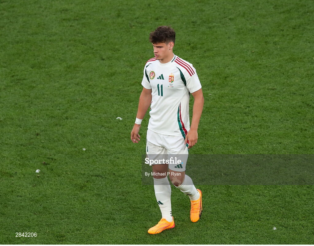 4 June 2024; Milos Kerkez of Hungary during the international friendly match between Republic of Ireland and Hungary at Aviva Stadium in Dublin. Photo by Michael P Ryan/Sportsfile