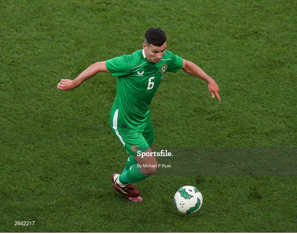 4 June 2024; Josh Cullen of Republic of Ireland during the international friendly match between Republic of Ireland and Hungary at Aviva Stadium in Dublin. Photo by Michael P Ryan/Sportsfile
