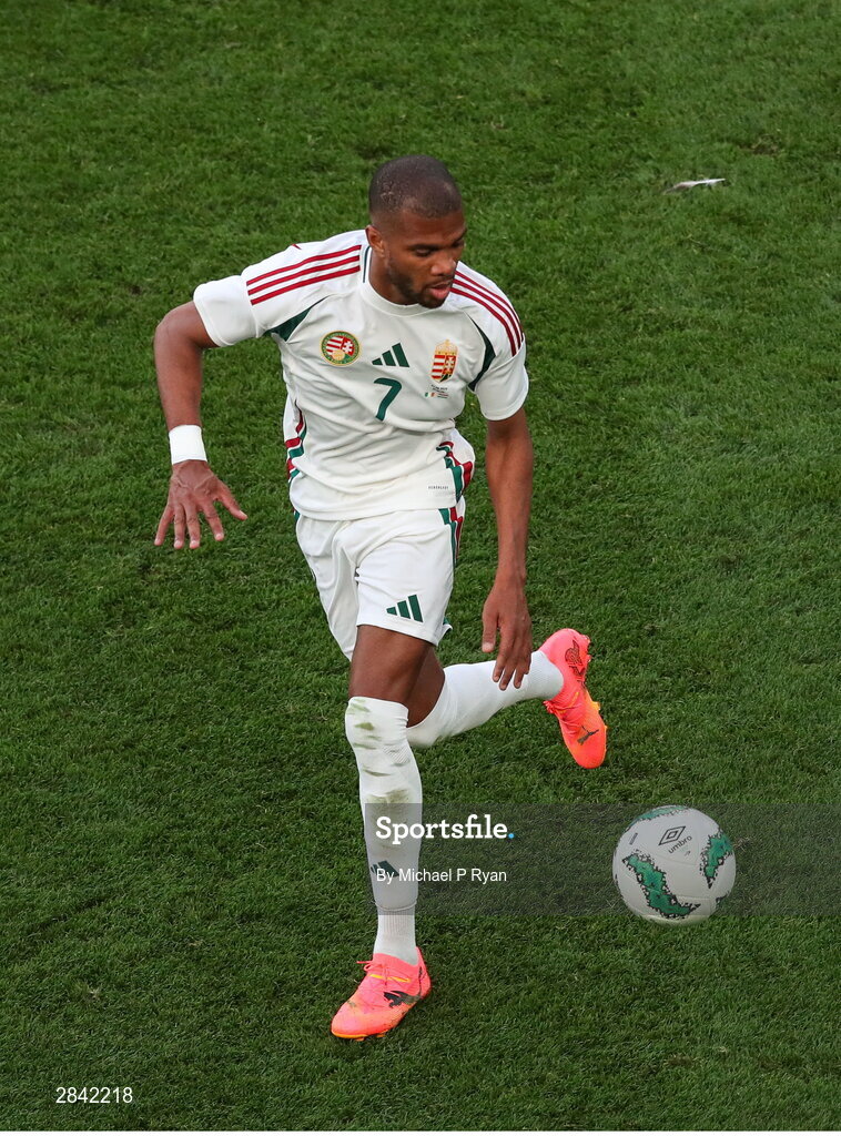 4 June 2024; Loïc Négo of Hungary during the international friendly match between Republic of Ireland and Hungary at Aviva Stadium in Dublin. Photo by Michael P Ryan/Sportsfile