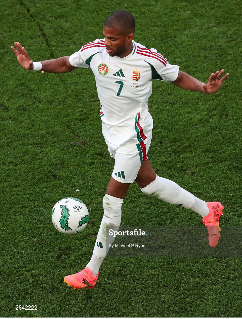 4 June 2024; Loïc Négo of Hungary during the international friendly match between Republic of Ireland and Hungary at Aviva Stadium in Dublin. Photo by Michael P Ryan/Sportsfile