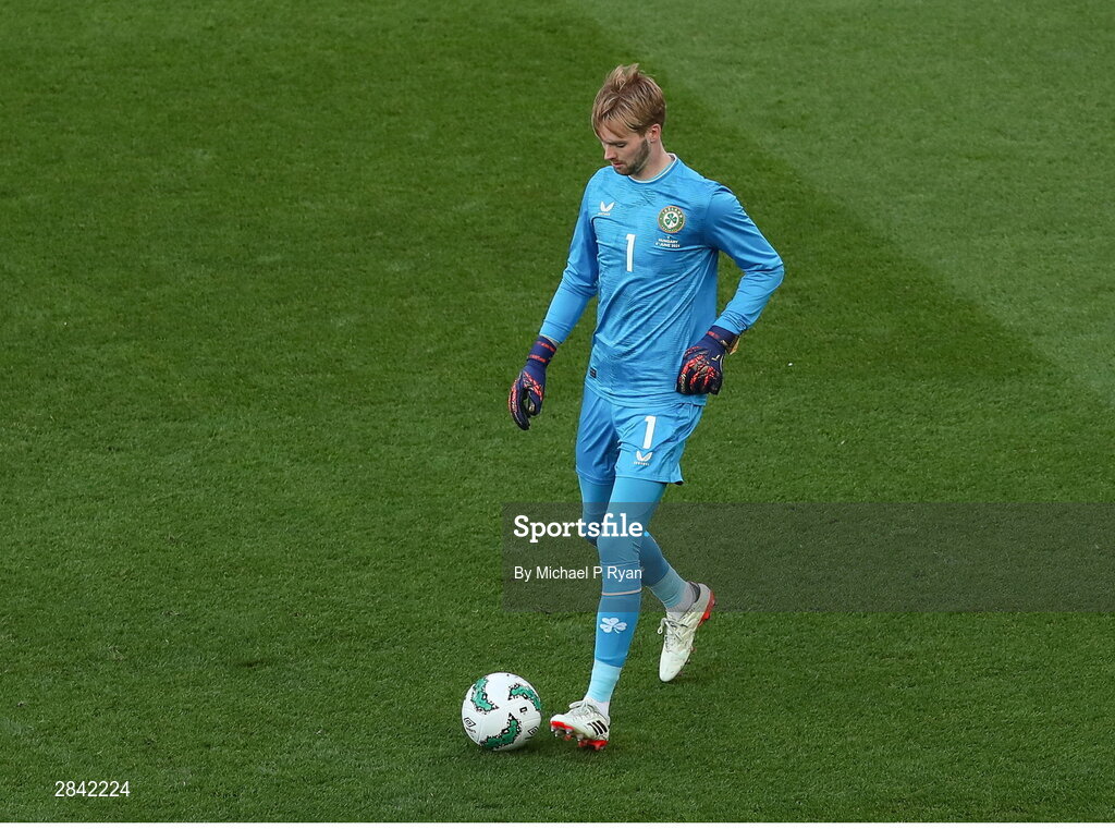 4 June 2024; Republic of Ireland goalkeeper Caoimhin Kelleher during the international friendly match between Republic of Ireland and Hungary at Aviva Stadium in Dublin. Photo by Michael P Ryan/Sportsfile