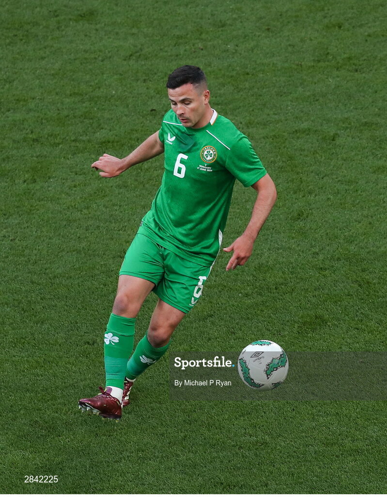4 June 2024; Josh Cullen of Republic of Ireland during the international friendly match between Republic of Ireland and Hungary at Aviva Stadium in Dublin. Photo by Michael P Ryan/Sportsfile